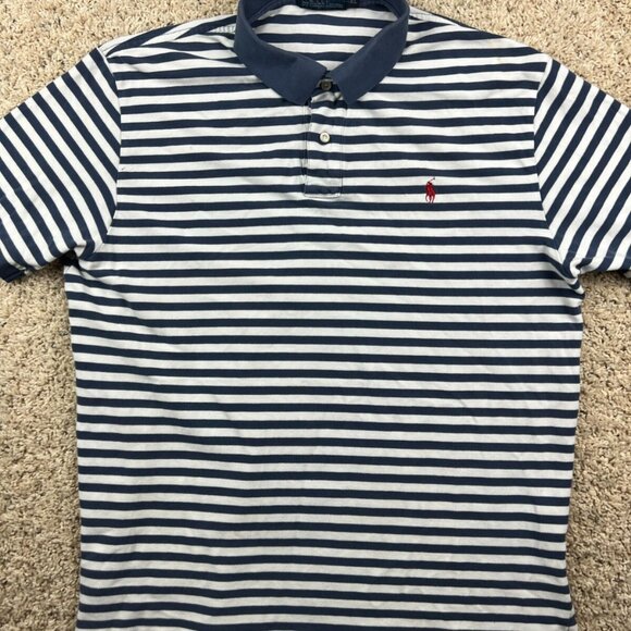 Polo Ralph Lauren Polo Shirt Men's XL Blue White Striped Pony Logo Short Sleeve - Picture 1 of 12